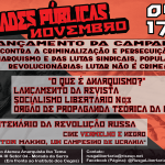 "Contra a Criminalização e Perseguição do Anarquismo, das Lutas Sindicais, Populares e Revolucionárias: LUTAR NÃO É CRIME!"